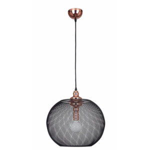 Pendente Aramado Telinha 1 Lamp Preto/Bronze Meia Bola 28cm