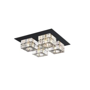 Luminaria Sobrepor Quadrada Vidro Cristal 4 Lamp G9 Preta