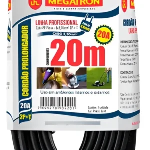 Extensão Prolongadora PP Plano 3x2,5mm 20Mts Preto Megatron