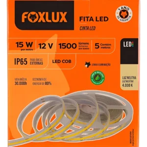 Fita de LED COB 15W 12V 4000K Com 5 Mts IP65 - Foxlux
