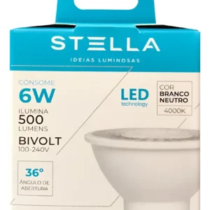 Lâmpada Dicroica LED MR16 6W 36° 4000K GU10 - Stella