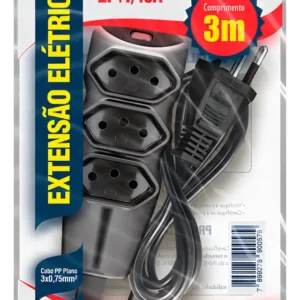Extensão PP Plano 3x0,75mm 3 Tomadas 3mts Preta - Megatron