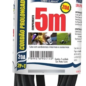 Extensão Prolongadora PP Plano 3x2,5mm 5Mts Preto Megatron
