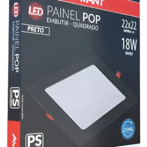 Painel de LED Embutir Quadrado 18W 6500K Preto - Avant
