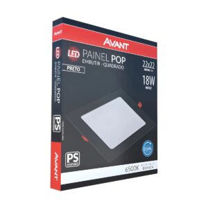 Painel de LED Embutir Quadrado 18W 6500K Preto - Avant