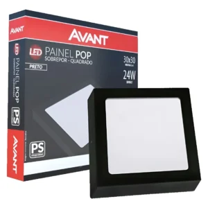 Painel de LED Sobrepor Quadrado 24W 6500K Preto - Avant