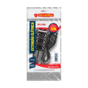 Extensão PP Plano 3x0,75mm 3 Tomadas 5mts Preta - Megatron