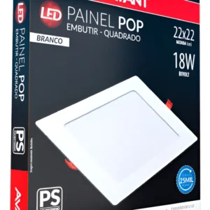 Painel de LED Embutir Quadrado 18W 6500K 22cm - Avant