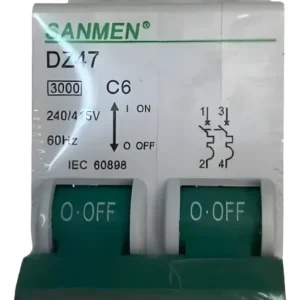 Disjuntor Tripolar 6A 3kA DZ47 Curva C - Sanmen