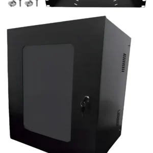 Rack Parede 19 12Ux470mm Com Porta de Acrilico Montado Preta Max Eletron