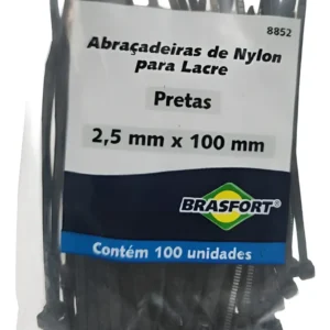 Abraçadeira Nylon 100x2,5mm Preta 100 Unidades - Brasfort