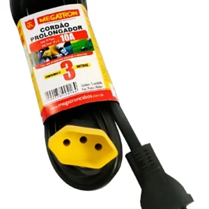 Extensão Prolongadora PP Plano 3x0,75mm 3Mts Preto Megatron