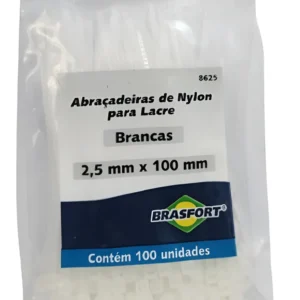 Abraçadeira Nylon 100x2,5mm Branca 100 Unidades - Brasfort
