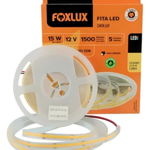 Fita de LED COB 15W 12V 3000K Com 5 Mts IP65 - Foxlux