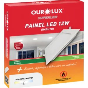 Luminaria LED Embutir Quadrado 12W 4000K - Ourolux