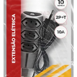 Extensão PP Plano 3x0,75mm 3 Tomadas 10mts Preta - Megatron
