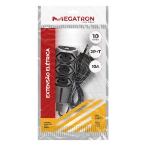 Extensão PP Plano 3x0,75mm 3 Tomadas 10mts Preta - Megatron
