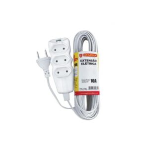 Extensão Par 2x0,75mm 3 Tomadas 1,5mts Branca - Megatron