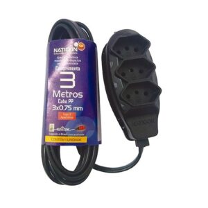 Extensão Naticon PP 3x0,75mm 3Mts Preta - Fernik